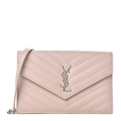 Saint Laurent Grain De Poudre Matelasse Chevron Monogram Envelope Chain Wallet Marble Pink 1 of 11