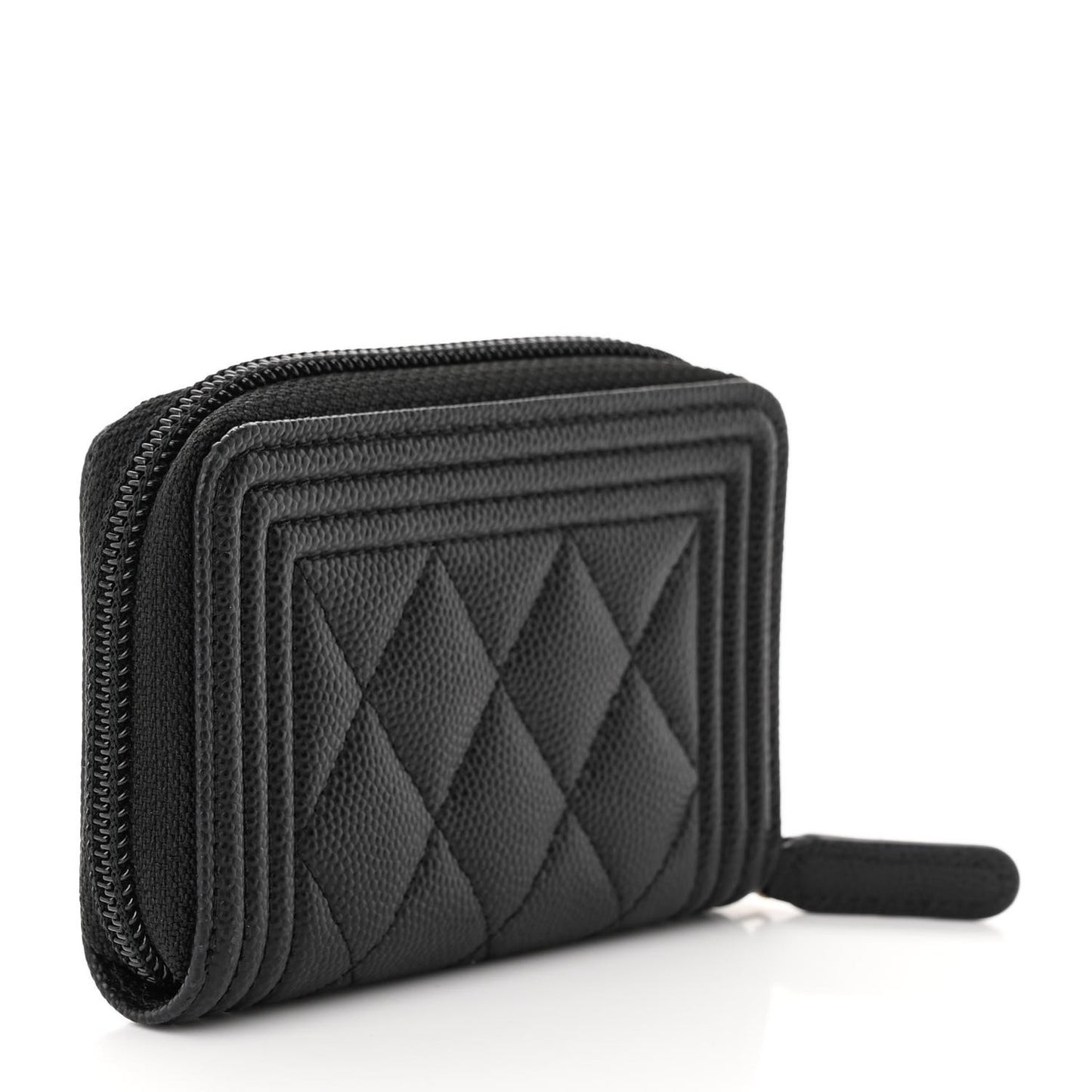 Caviar Quilted Boy Zip Around Coin Purse Wallet Black