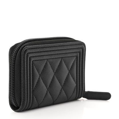Chanel Caviar Quilted Boy Zip Around Coin Purse Wallet Black 3 of 9