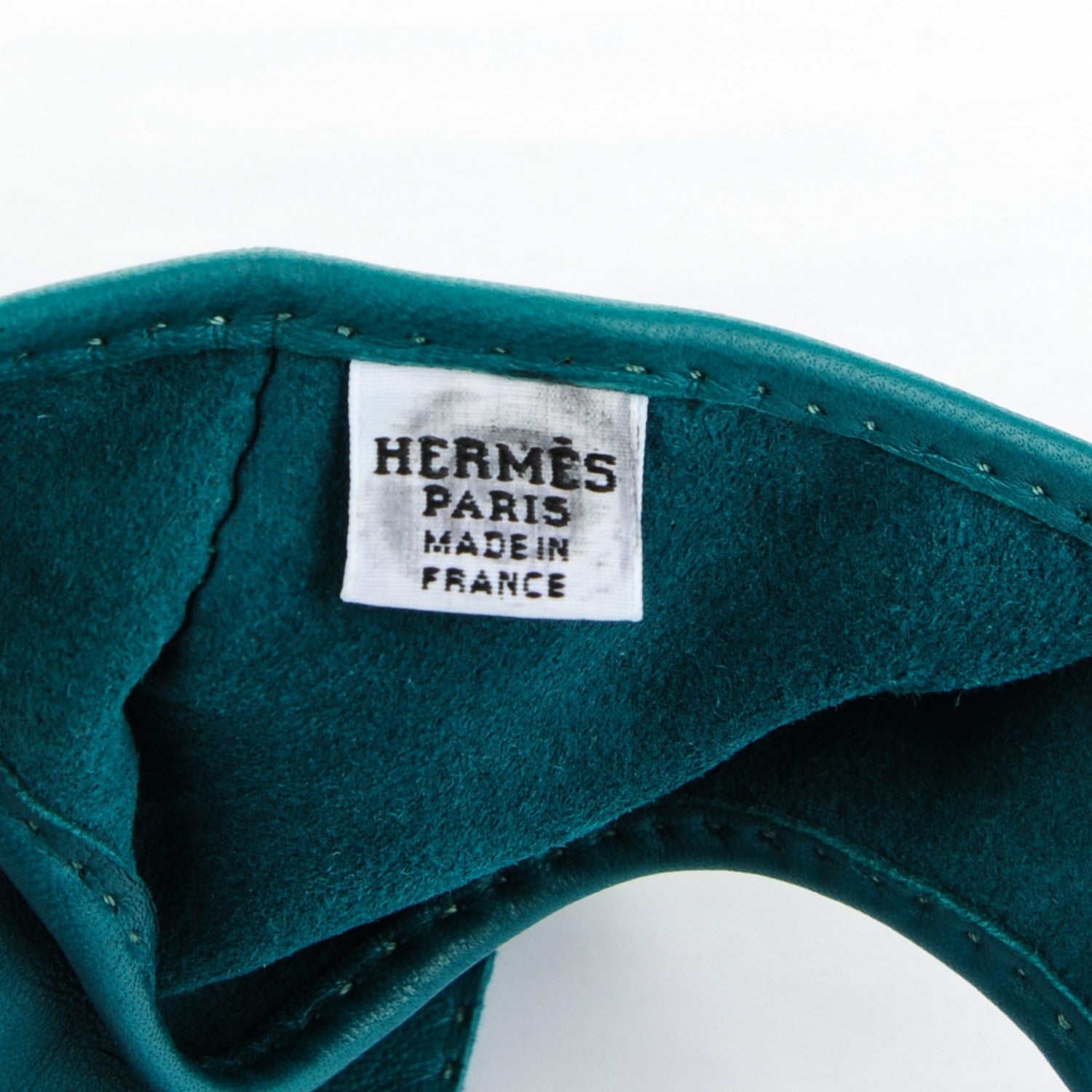 Hermes Lambskin Fingerless Clous de Selle Gloves Size 7 Malachite 4 of 5