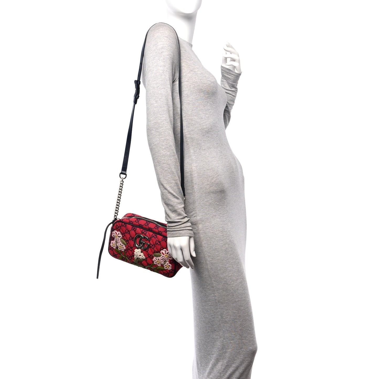 Monogram Multicolor Matelasse Diagonal Floral Embroidered Small GG Marmont Chain Shoulder Bag Red Blue Multicolor