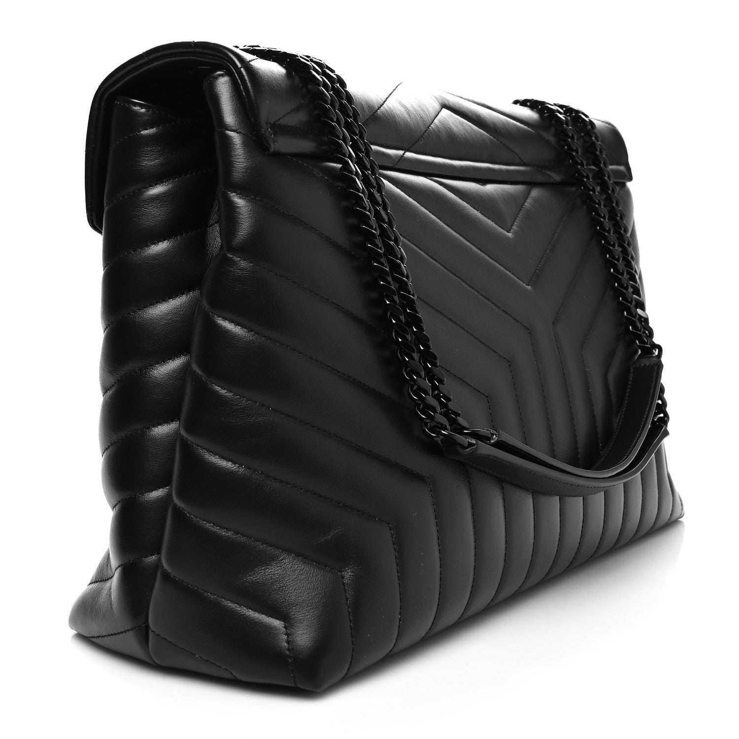 Saint Laurent Calfskin Y Quilted Monogram Monochrome Large Loulou Chain Satchel Black 3 of 12