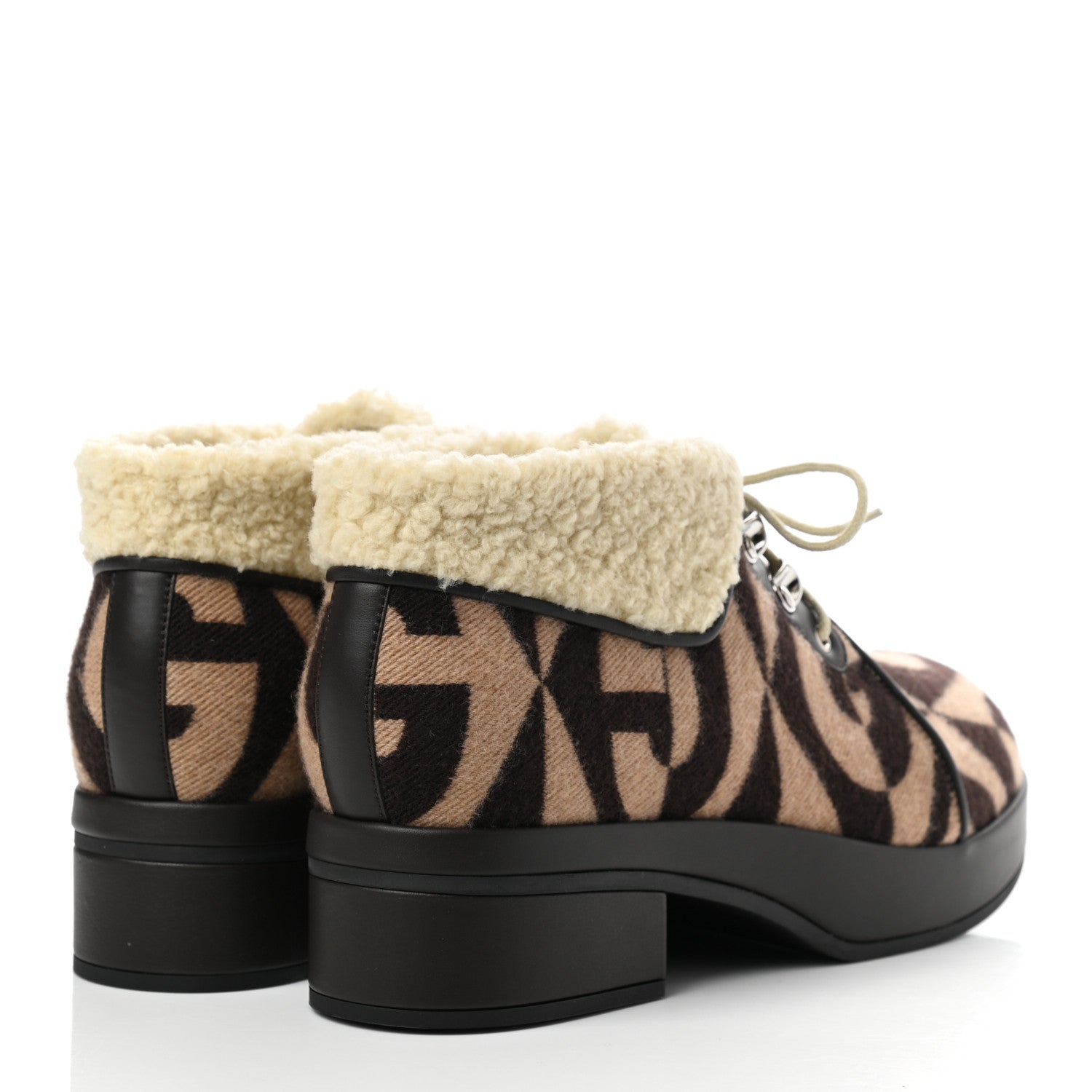 Gucci Wool Faux Shearling G Rhombus Womens Victor Ankle Boots 39 Beige Cocoa 4 of 7