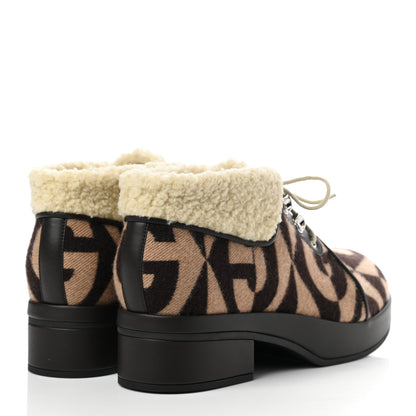 Gucci Wool Faux Shearling G Rhombus Womens Victor Ankle Boots 39 Beige Cocoa 4 of 7