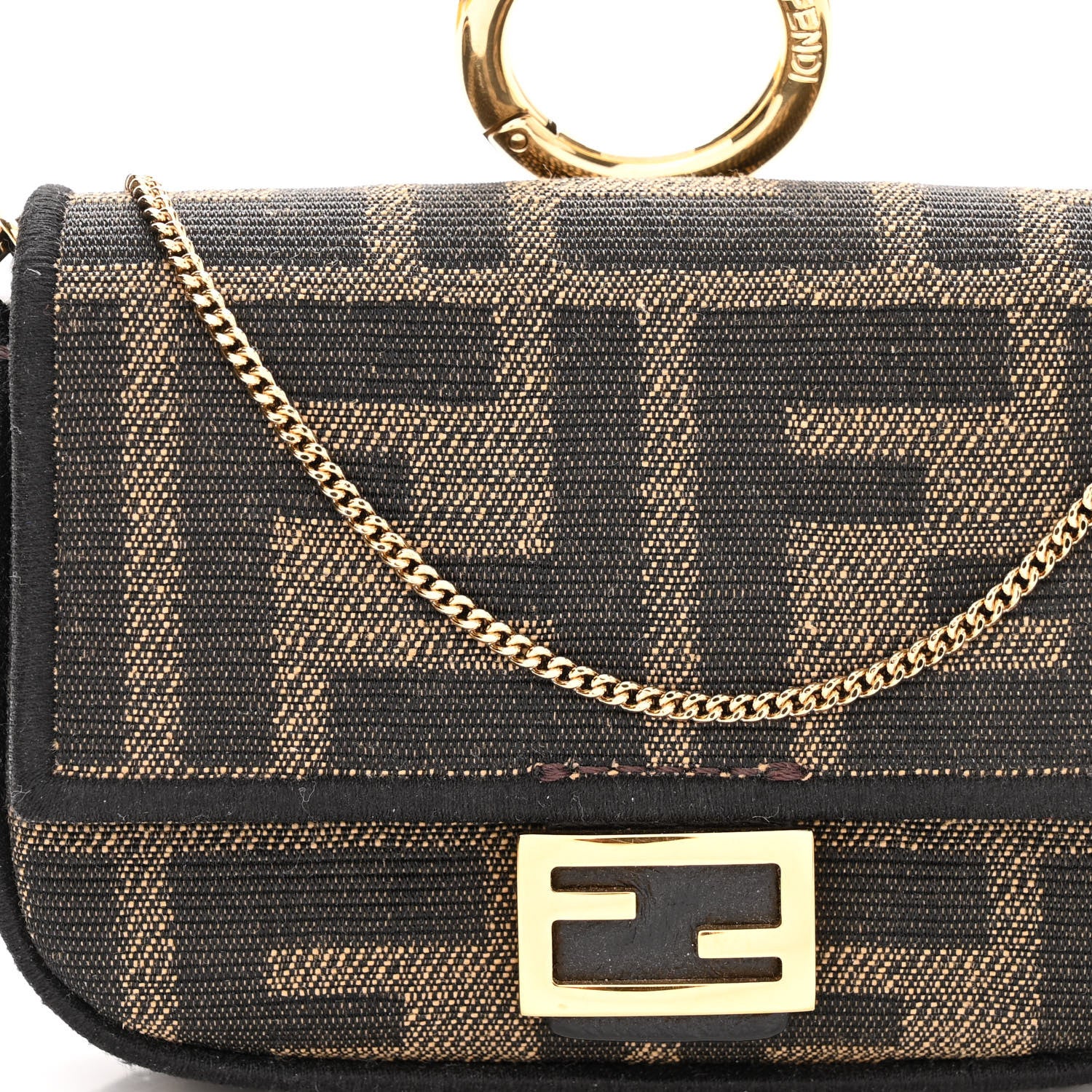 Fendi Fabric Jacquard FF 1974 Nano Baguette Charm Tobacco Moro Black 7 of 10