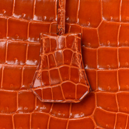 Hermes Shiny Porosus Crocodile Birkin 30 Orange 17 of 29