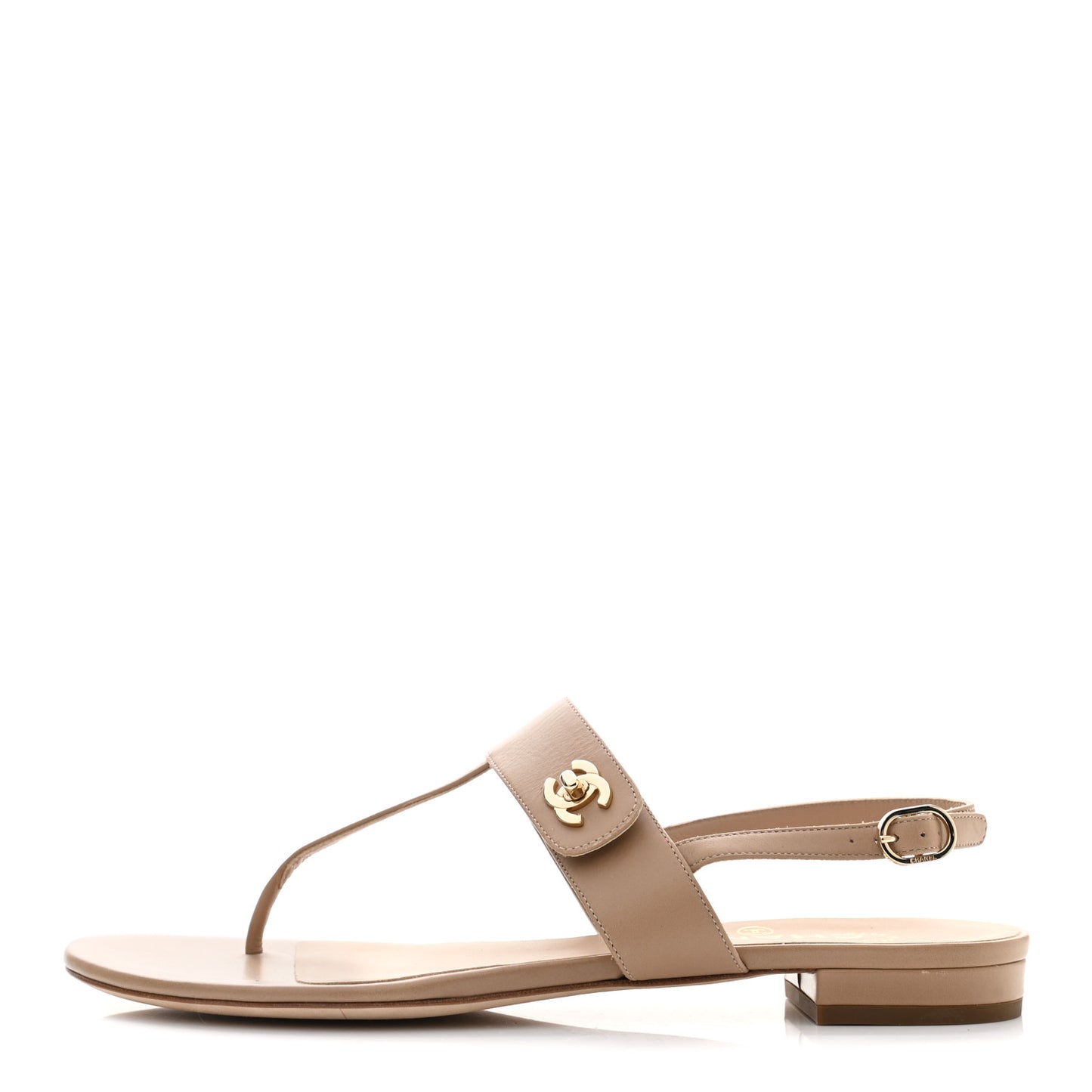Lambskin CC Thong Sandals 38.5 Beige