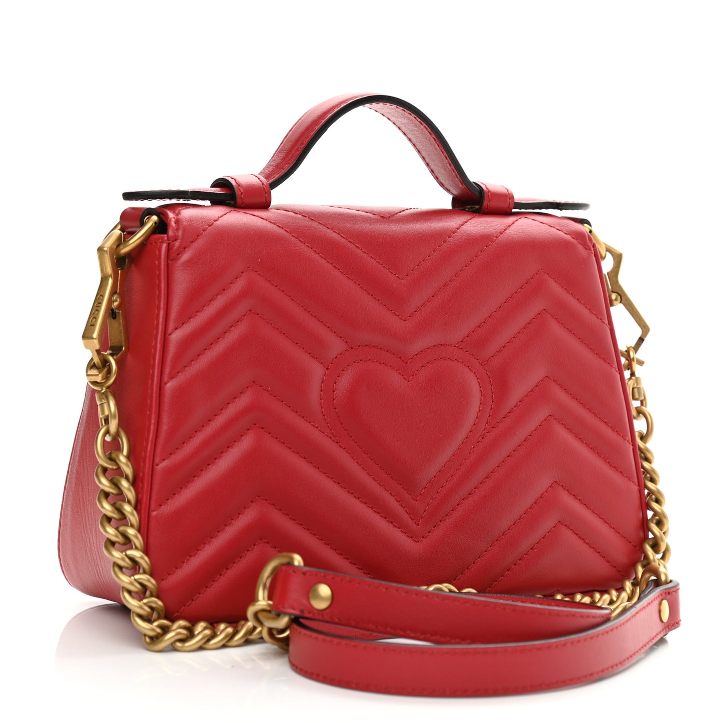 Calfskin Matelasse Mini GG Marmont Top Handle Shoulder Bag Hibiscus Red