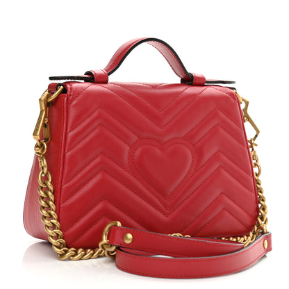 Gucci Calfskin Matelasse Mini GG Marmont Top Handle Shoulder Bag Hibiscus Red 3 of 12