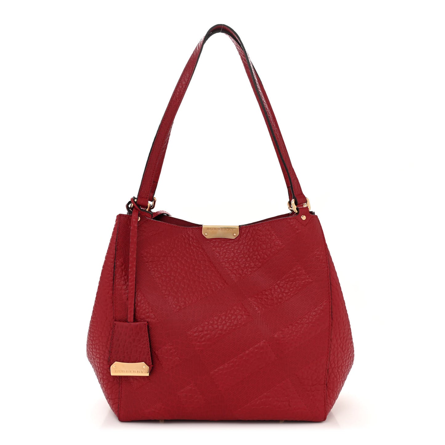 Signature Grain Calfskin Check Embossed Small Canterbury Tote Red