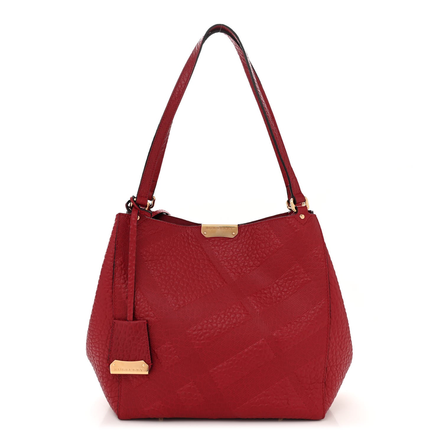 Burberry Signature Grain Calfskin Check Embossed Small Canterbury Tote Red 1 of 11