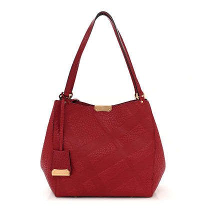 Burberry Signature Grain Calfskin Check Embossed Small Canterbury Tote Red 1 of 11