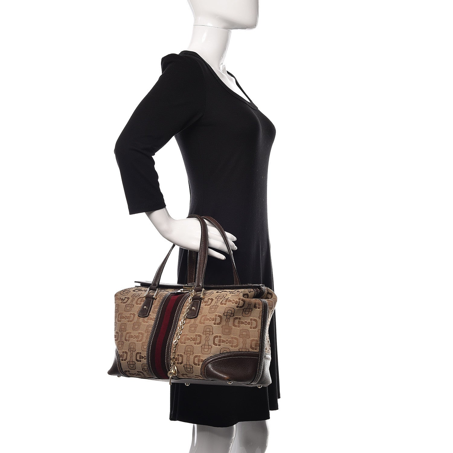 Gucci Horsebit Canvas Large Treasure Boston Tote Dark Brown 2 of 24