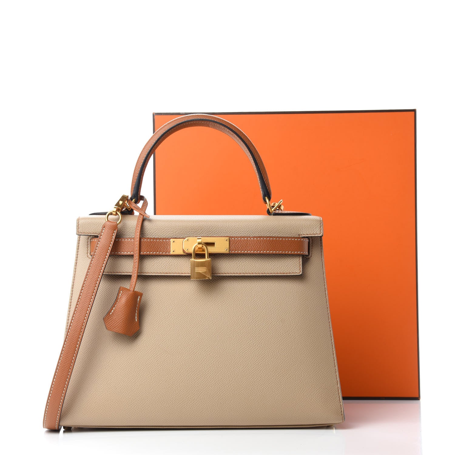 Hermes Epsom Bi-Color Horseshoe Kelly Sellier 28 Trench Gold 16 of 16
