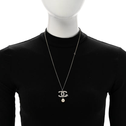Chanel Crystal CC Star Pearl Drop Necklace Silver 2 of 5