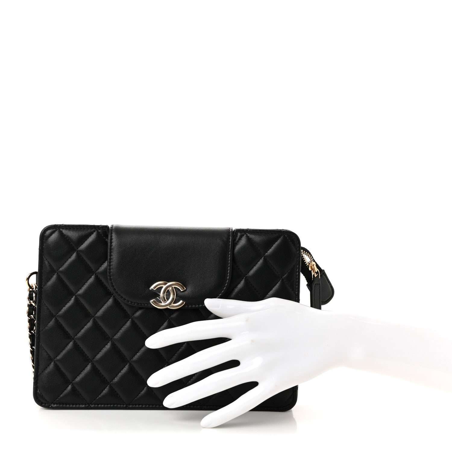 Chanel Lambskin Quilted CC Pouch Wristlet Black 2 of 8