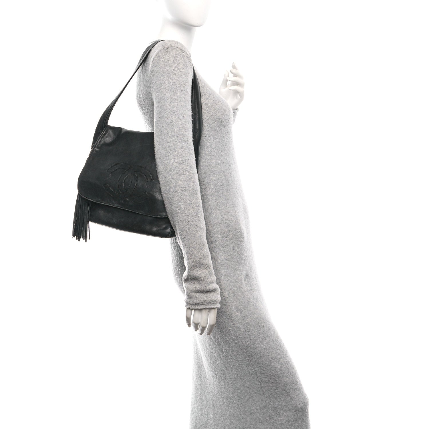 Chanel Lambskin CC Tassel Shoulder Flap Bag Black 3 of 12