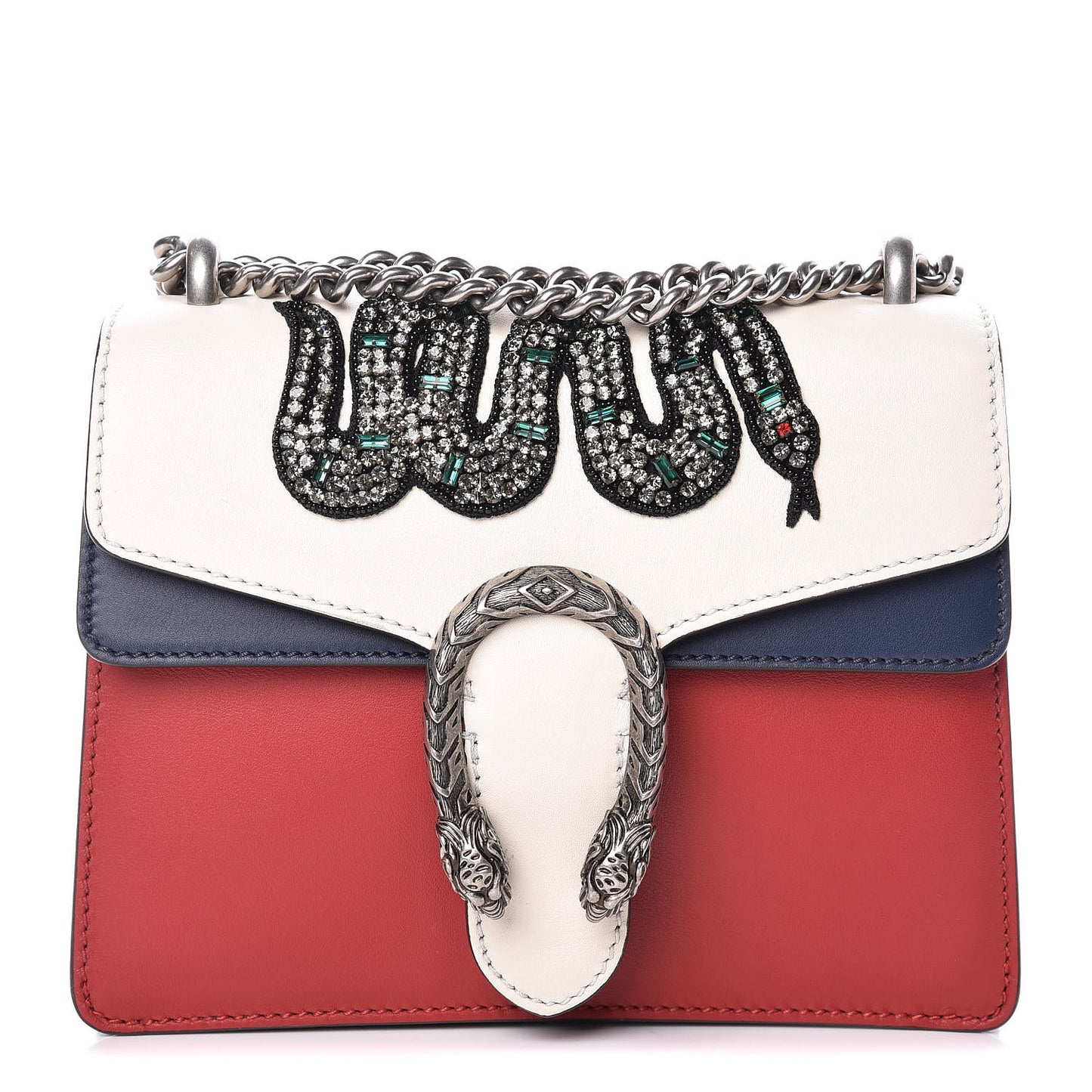 Calfskin Crystal Snake Embroidered Mini Dionysus Shoulder Bag Mystic White Hibiscus Red Blue Agata