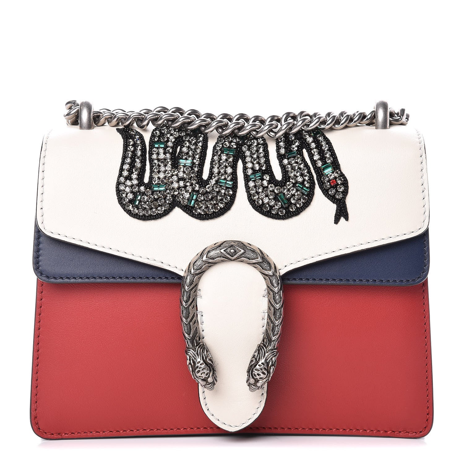 Gucci Calfskin Crystal Snake Embroidered Mini Dionysus Shoulder Bag Mystic White Hibiscus Red Blue Agata 1 of 9