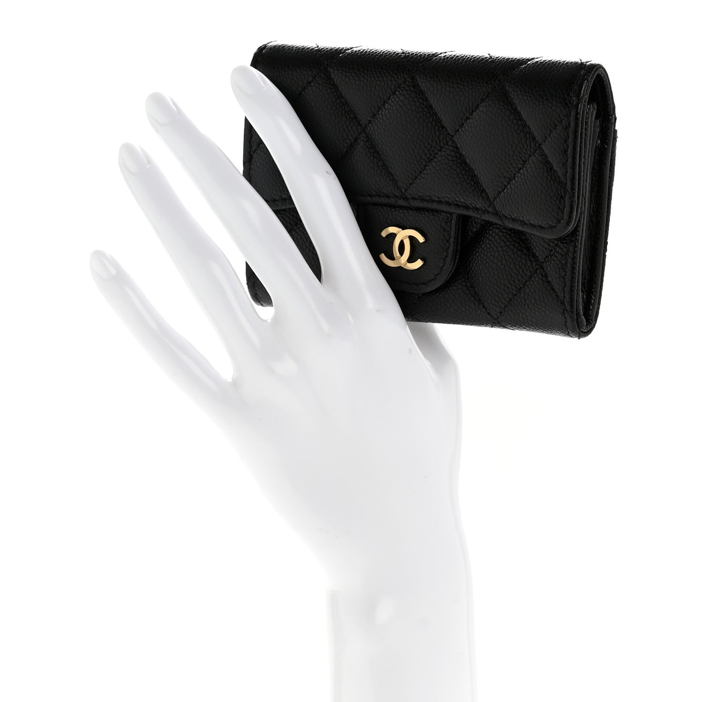 Caviar Quilted Flap Card Holder Wallet Black