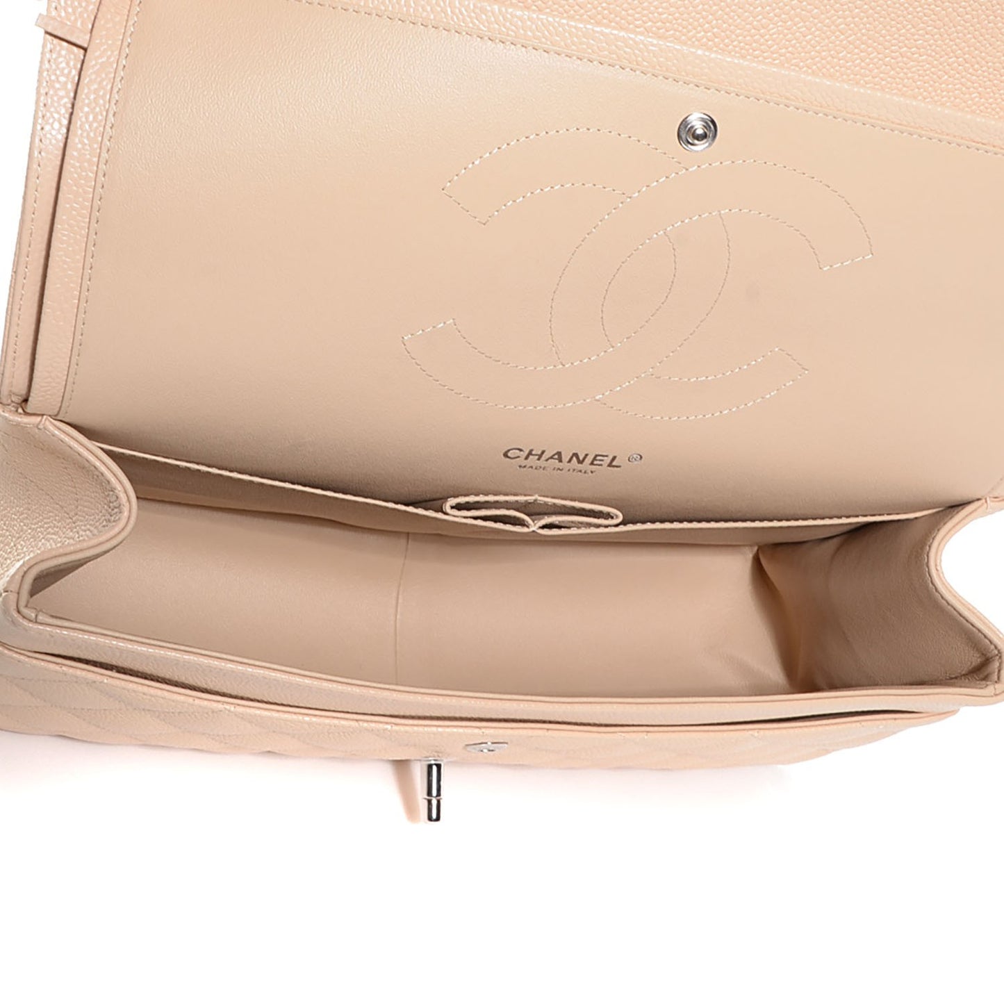 Caviar Quilted Jumbo Double Flap Beige Clair