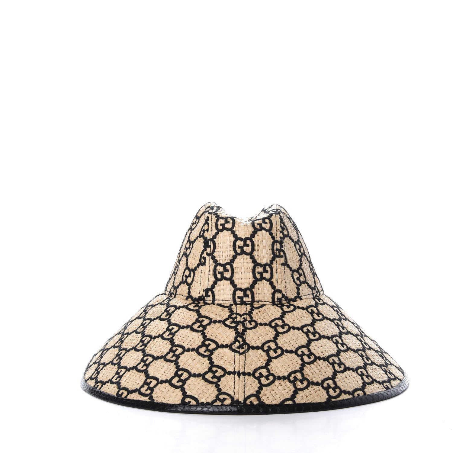 Gucci Raffia Elaphe GG Monogram Embroidered Wide Brim Hat Ivory Black 5 of 8