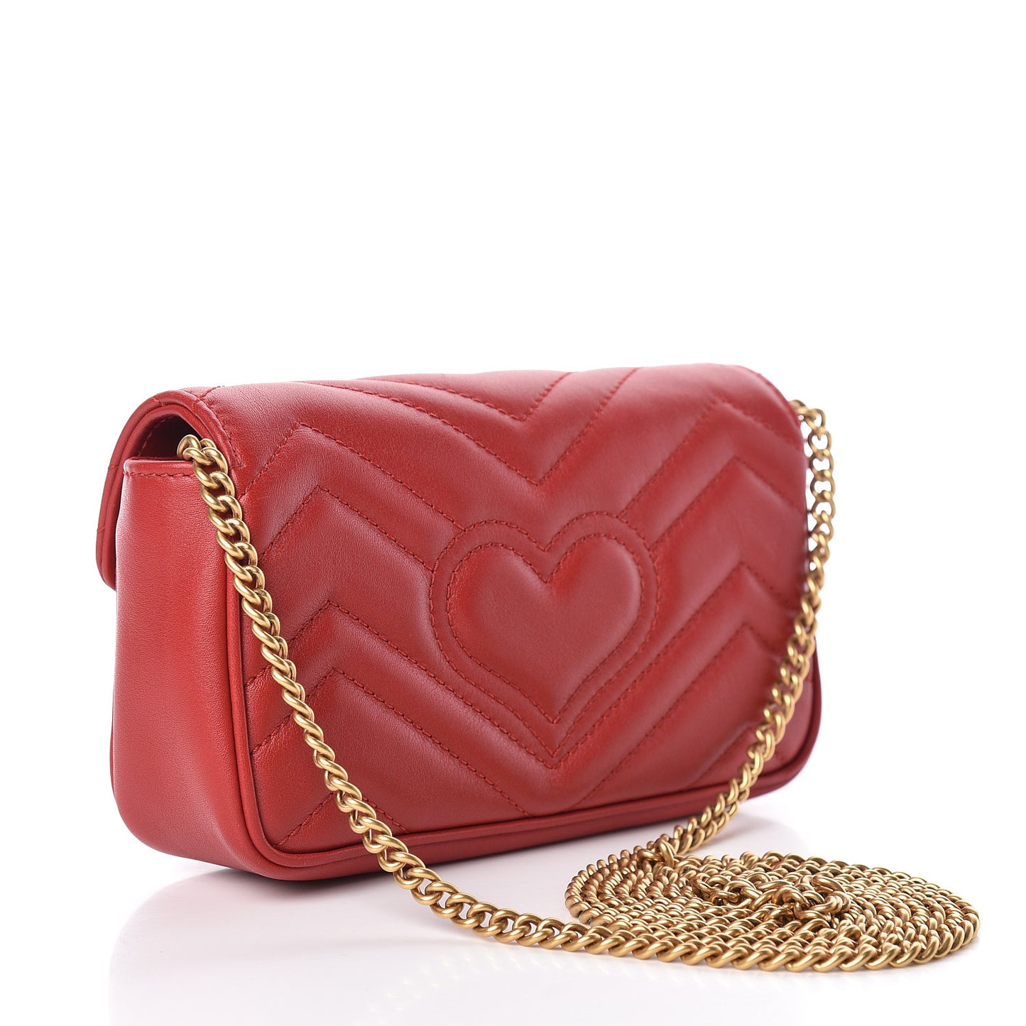 Calfskin Matelasse Super Mini GG Marmont Shoulder Bag Hibiscus Red