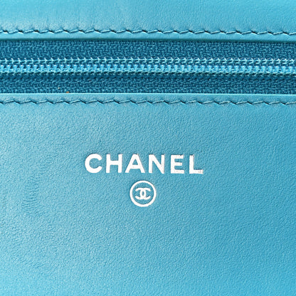 Chanel Patent Calfskin Chevron Quilted Wallet On Chain WOC Blue 6 of 10
