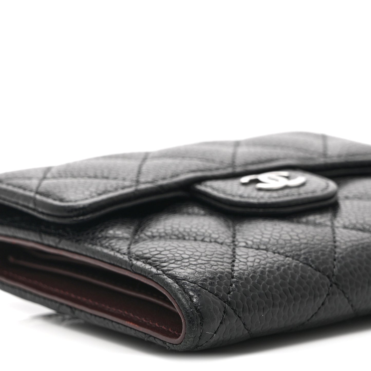 Caviar Quilted Compact Flap Wallet Black