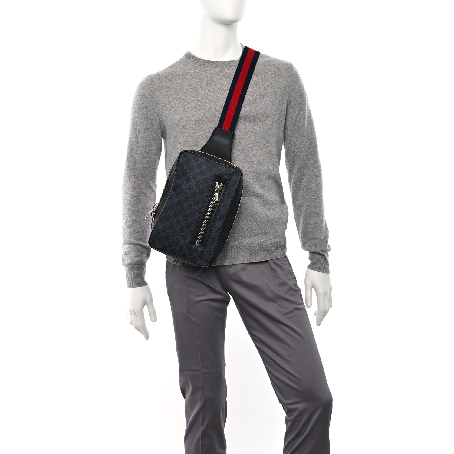Gucci GG Supreme Monogram Web Belt Bag Black Grey 2 of 8