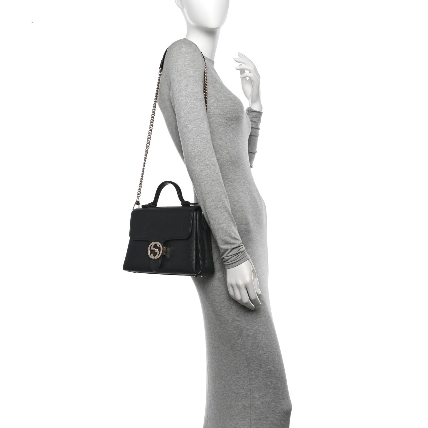 Dollar Calfskin Interlocking G Top Handle Shoulder Bag Black