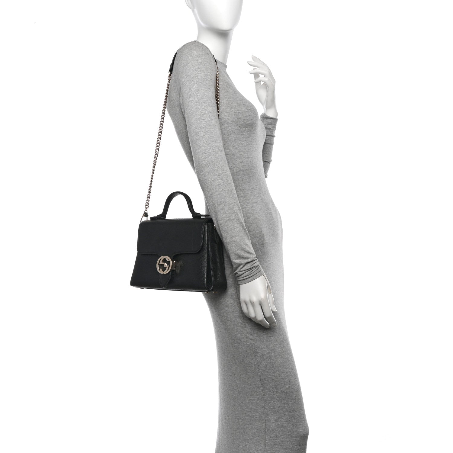 Gucci Dollar Calfskin Interlocking G Top Handle Shoulder Bag Black 2 of 15