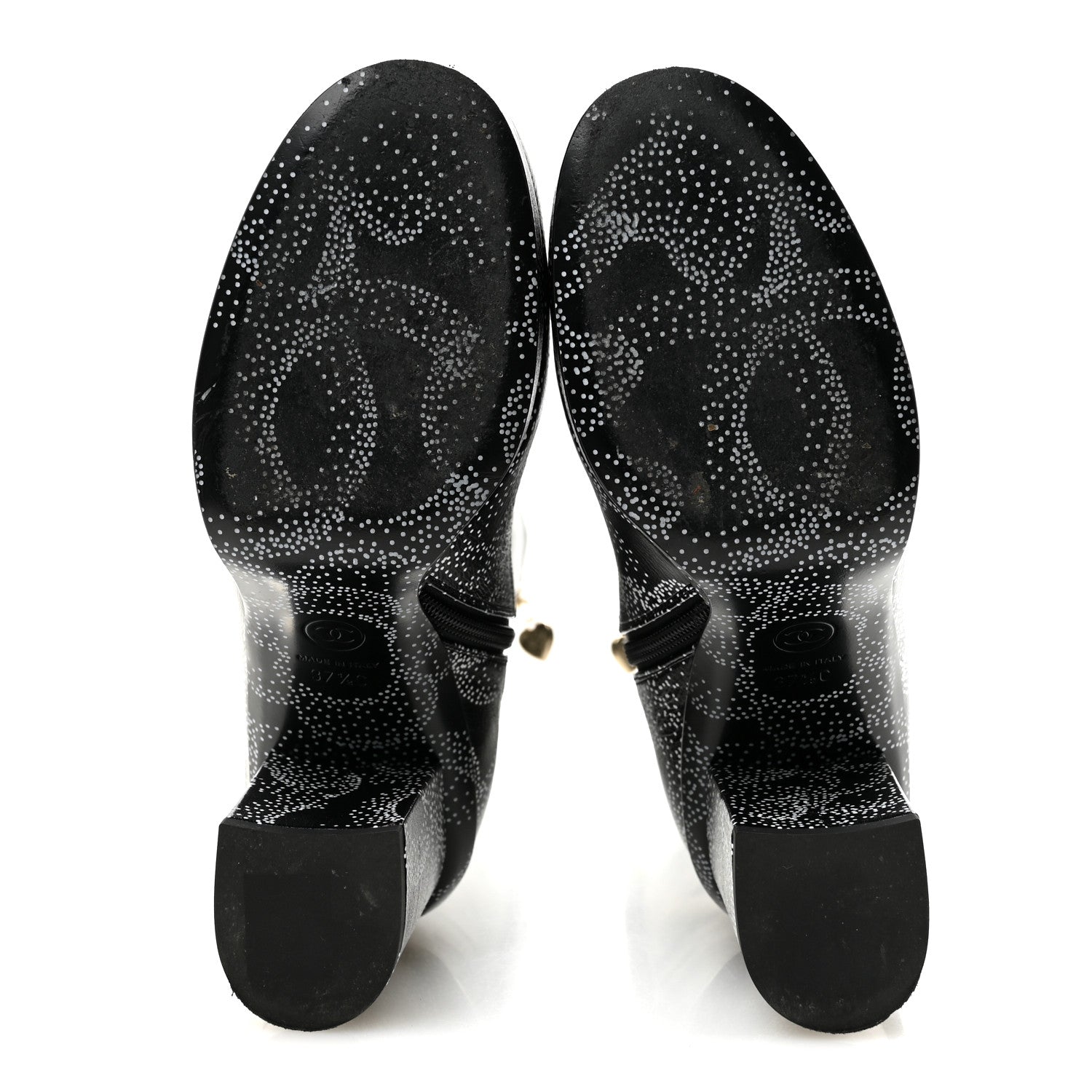 Chanel Calfskin Camellia Printed High Boots 37.5 Black White 5 of 8