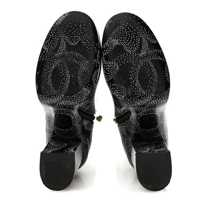 Chanel Calfskin Camellia Printed High Boots 37.5 Black White 5 of 8