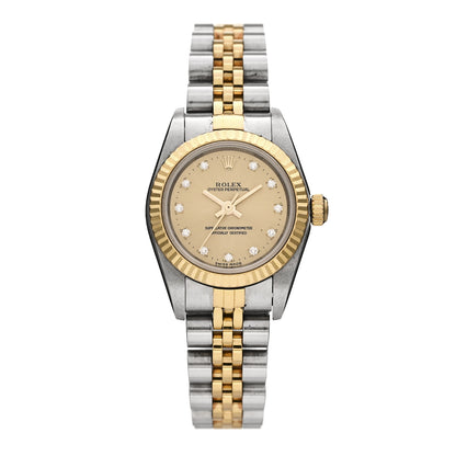 Rolex Stainless Steel 18K Yellow Gold Diamond 26mm Oyster Perpetual Watch Champagne 76193 1 of 5