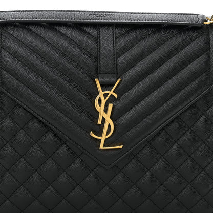 Saint Laurent Grain De Poudre Textured Mixed Matelasse Large Triquilt Monogram Satchel Black 8 of 11
