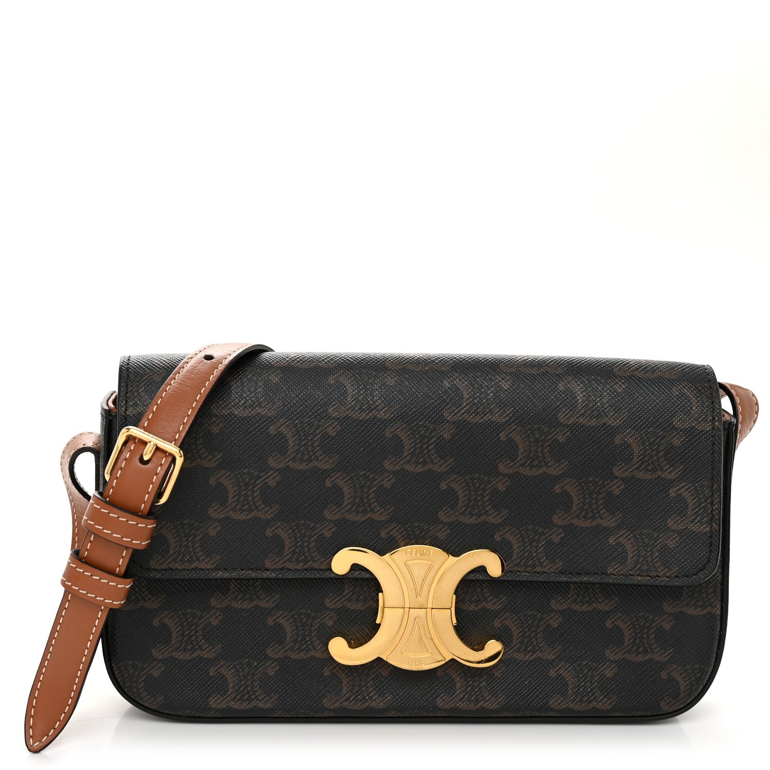 Celine Canvas Calfskin Triomphe Shoulder Bag Tan 1 of 12