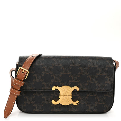 Celine Canvas Calfskin Triomphe Shoulder Bag Tan 1 of 12