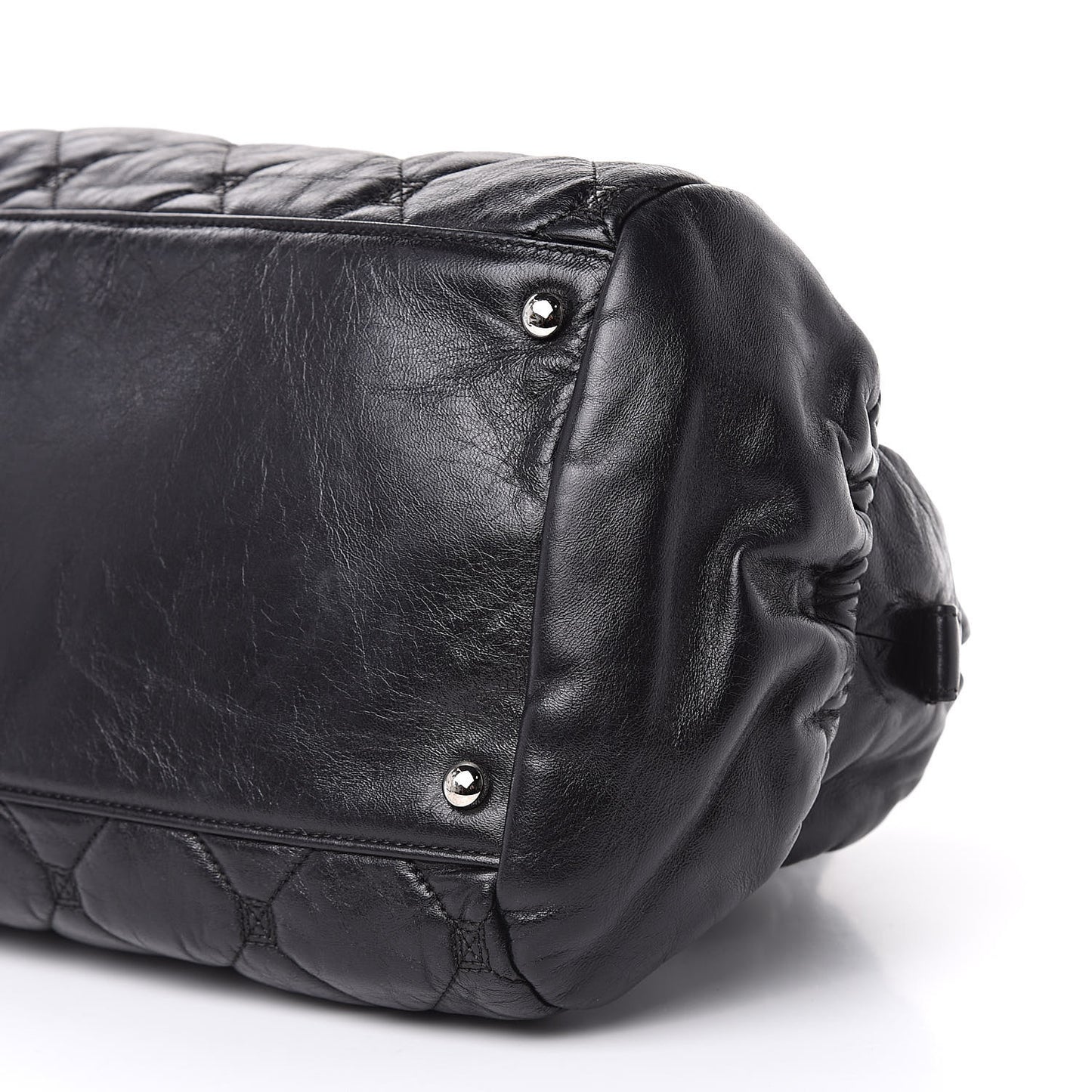 Lambskin Quilted Hidden Chain Bowler Black