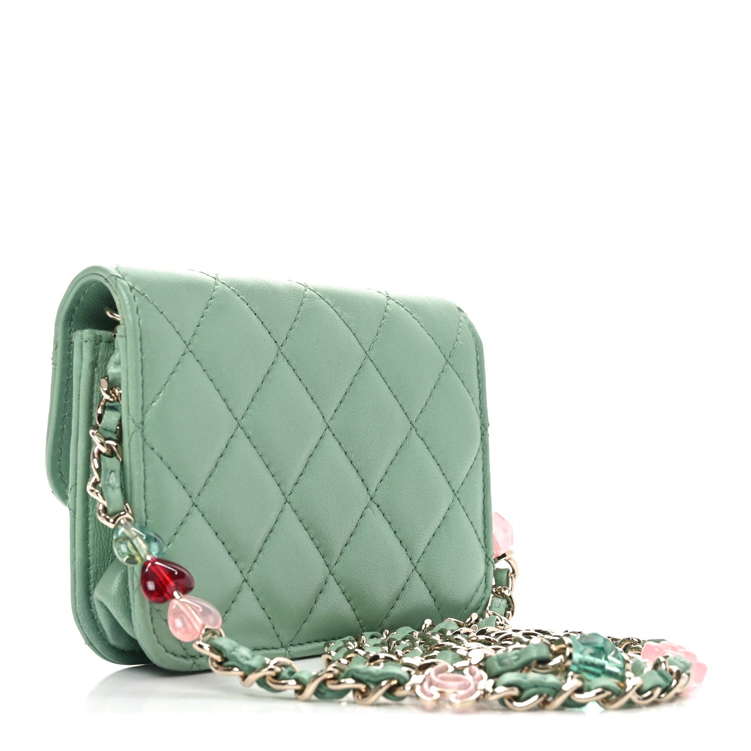 Chanel Lambskin Resin Quilted Mini Heart Flap Light Green 3 of 11