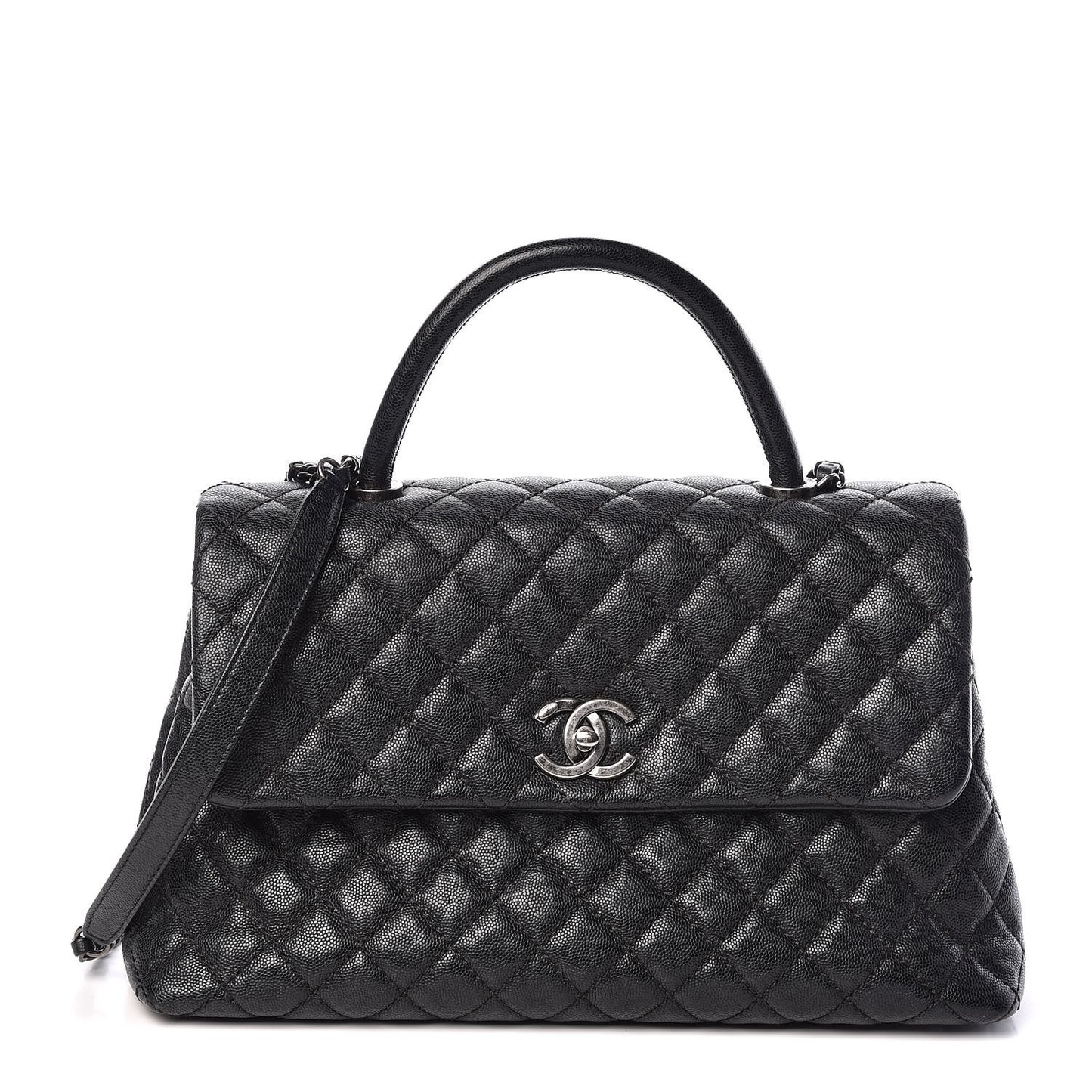 Caviar Quilted Medium Coco Handle Flap Black