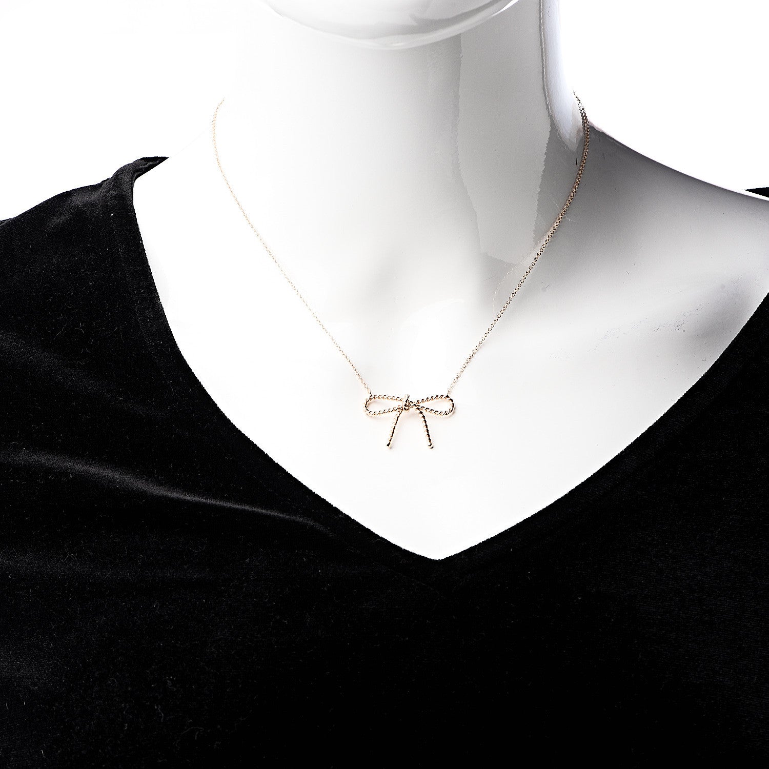 Tiffany 18K Rose Gold Twist Bow Pendant Necklace 2 of 7