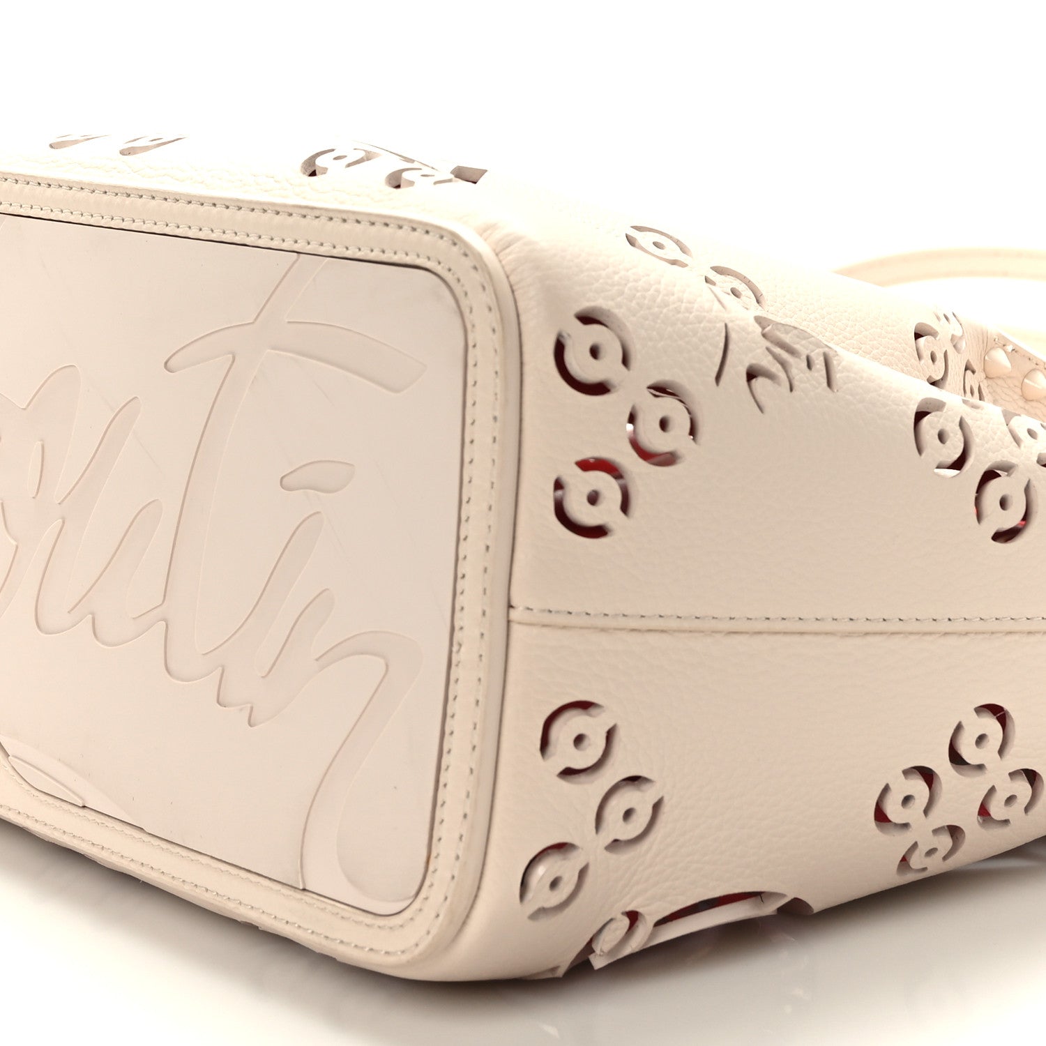 Christian Louboutin Calfskin Perforated Small Loubinthesky Cabarock Spikes Tote Snow 8 of 8