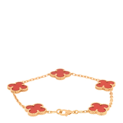 Van Cleef & Arpels 18K Yellow Gold Carnelian 5 Motifs Vintage Alhambra Bracelet 2 of 4