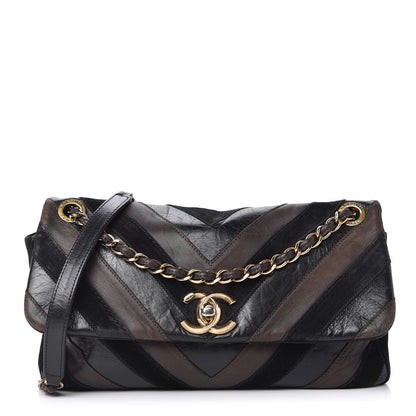 Chanel Suede Lambskin Glazed Calfskin Lady Vintage Chevron Flap Black Brown 1 of 10