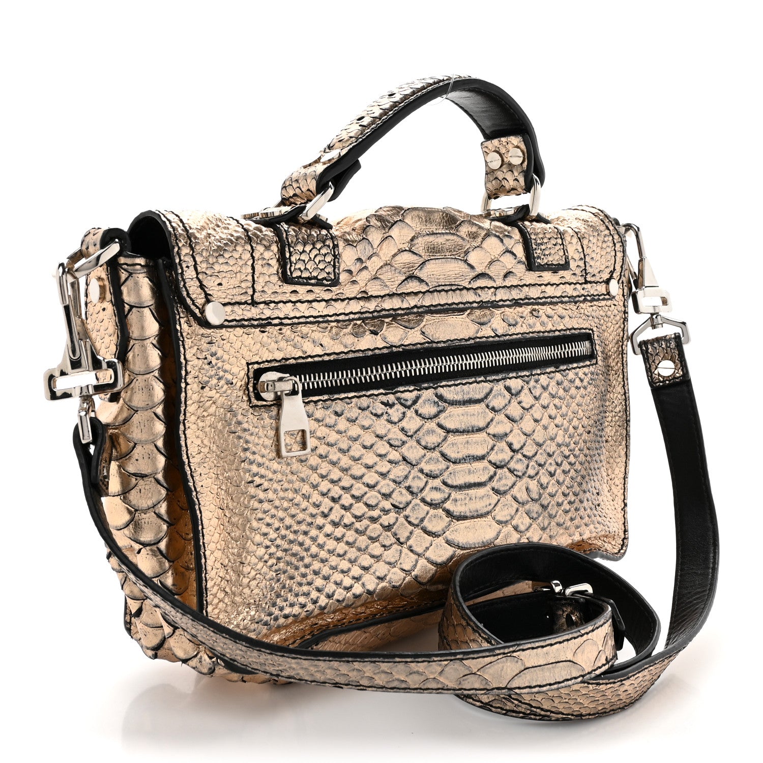 Proenza Schouler Metallic Snakeskin Calfskin Embossed Tiny PS1 Satchel Rose Gold 3 of 11