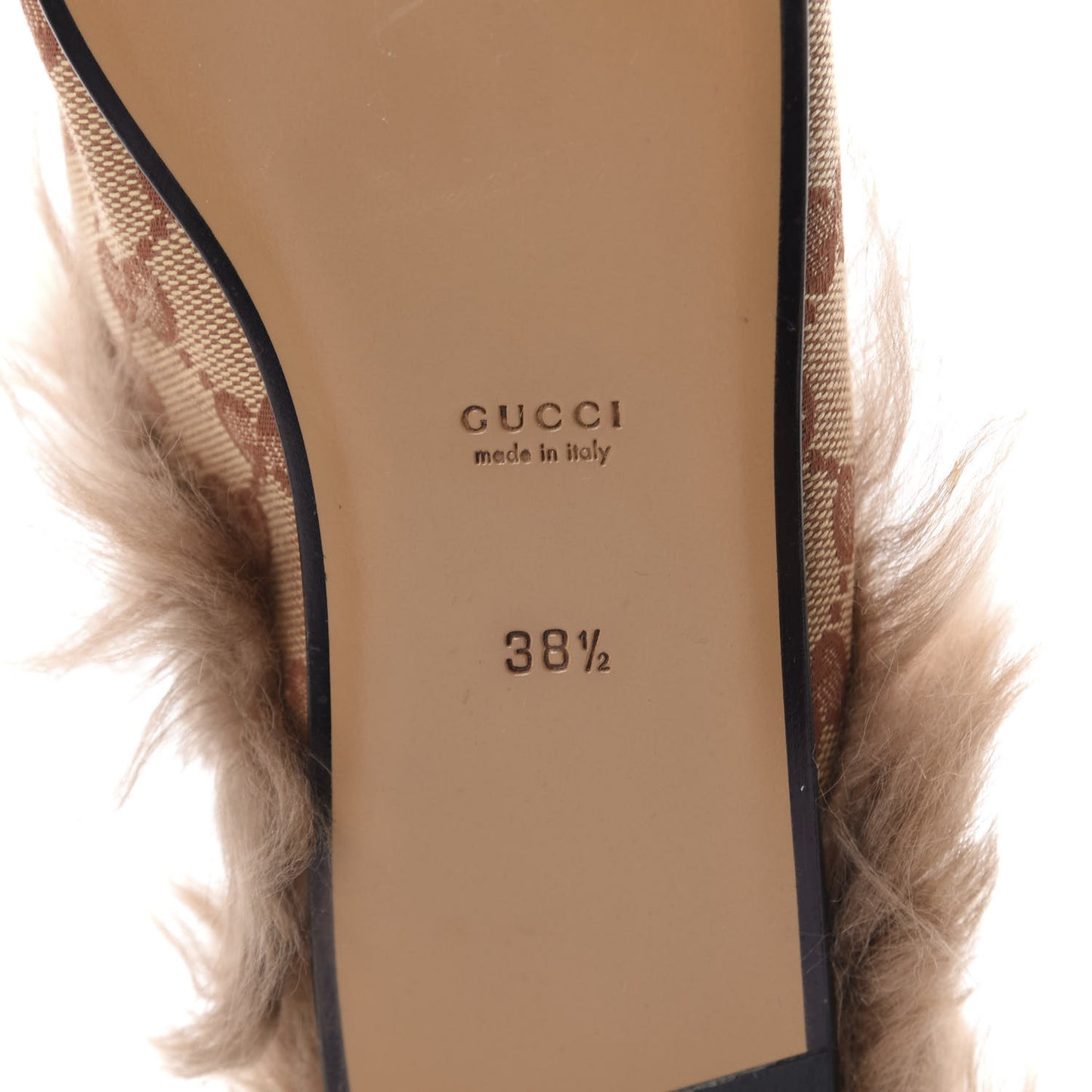 GG Monogram Fur Womens Princetown Slippers 38.5 Beige Ruggine Rust