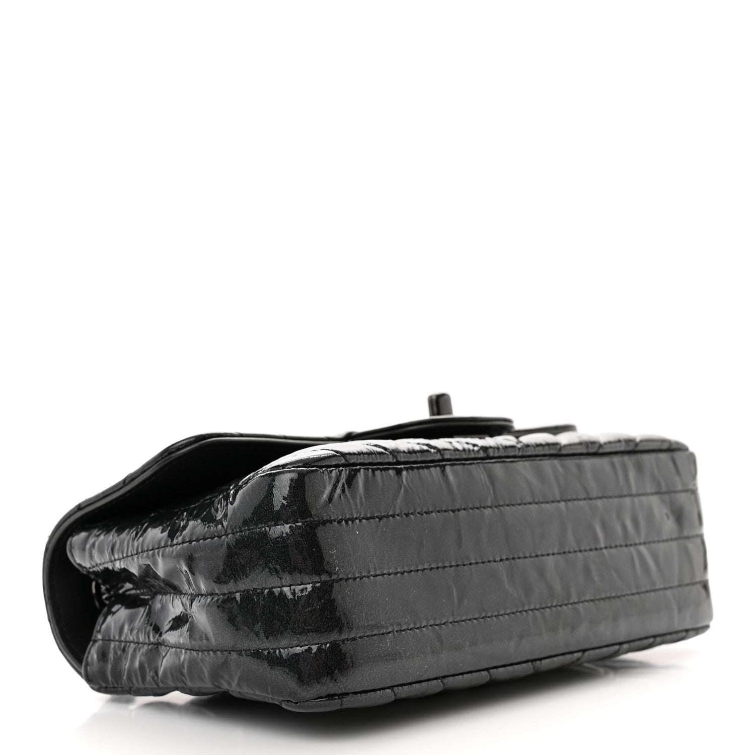 Chanel Patent Crumpled Calfskin Chevron Quilted Mini Rectangular Flap So Black 4 of 10