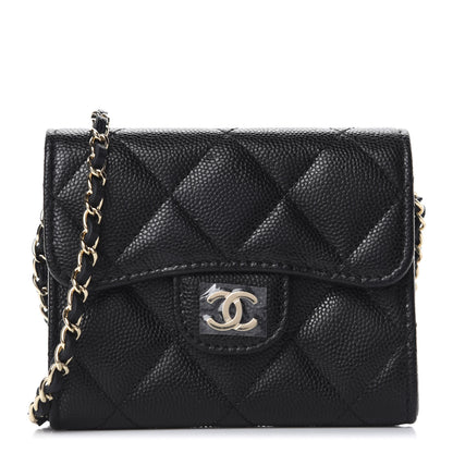 Chanel Caviar Quilted Flap Card Holder On Chain Black 1 of 12