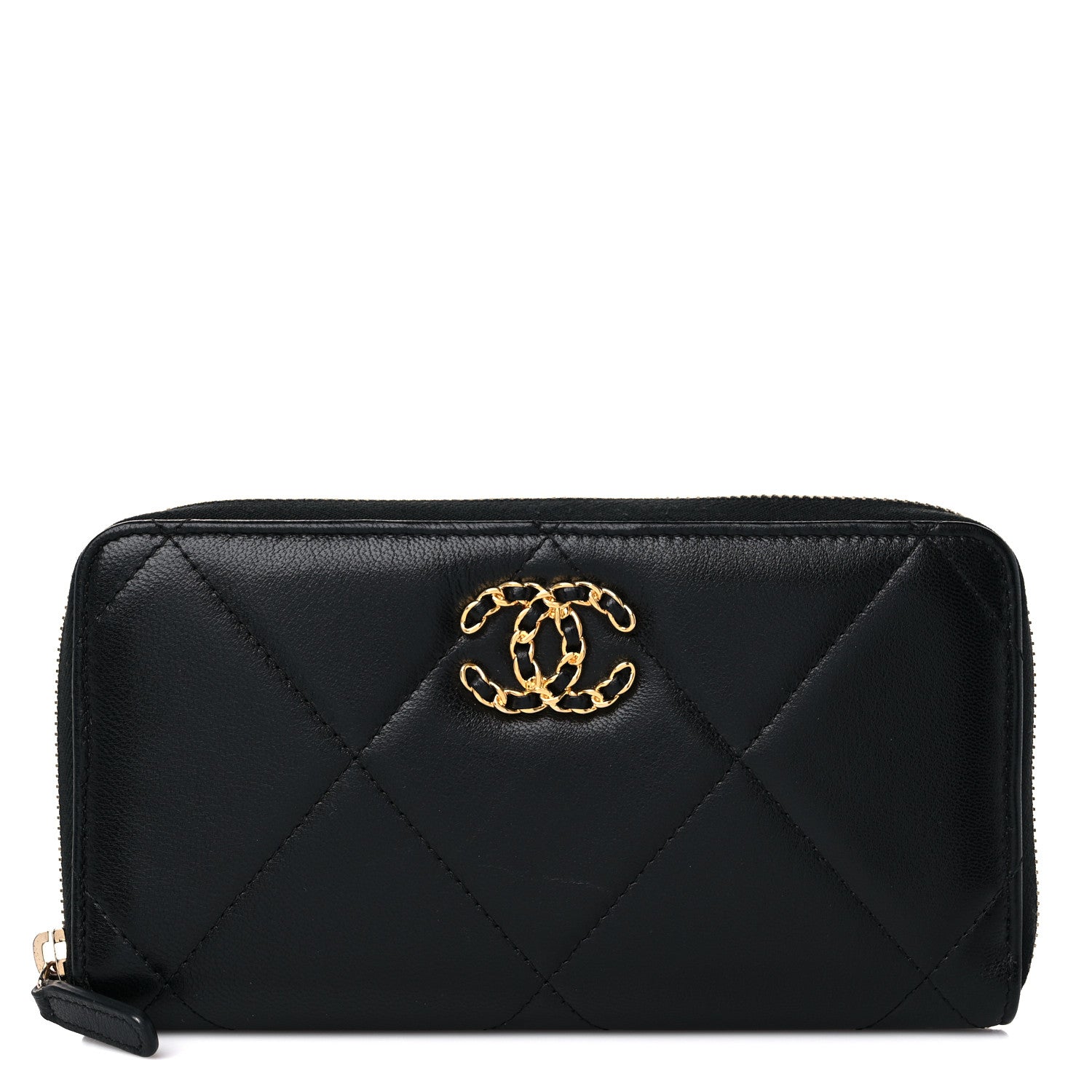 Chanel Shiny Goatskin Quilted Chanel 19 Long Zipped Around Wallet Black 1 of 13